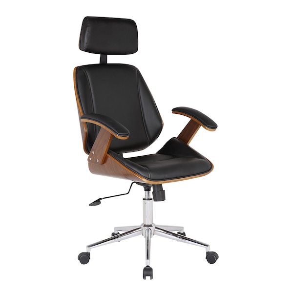 Armen Living Century Office Chair with Multifunctional Mechanism in Chrome finish with Black Faux Leather LCCEOFCHBL - main